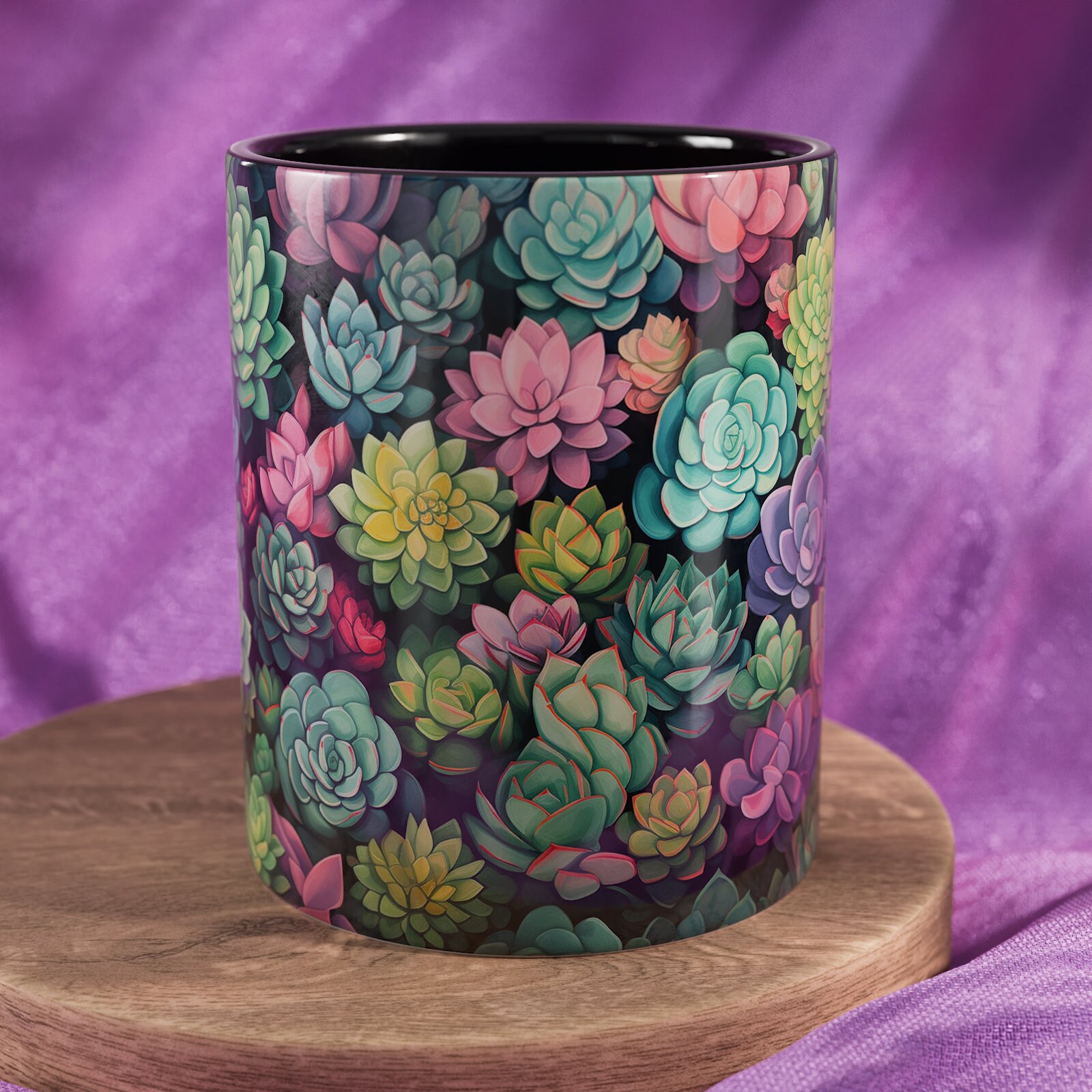 Colorful Succulents, Succulents in a Mug, Succulents Art, Plants, Vegetation, Mug 11oz. Etsy