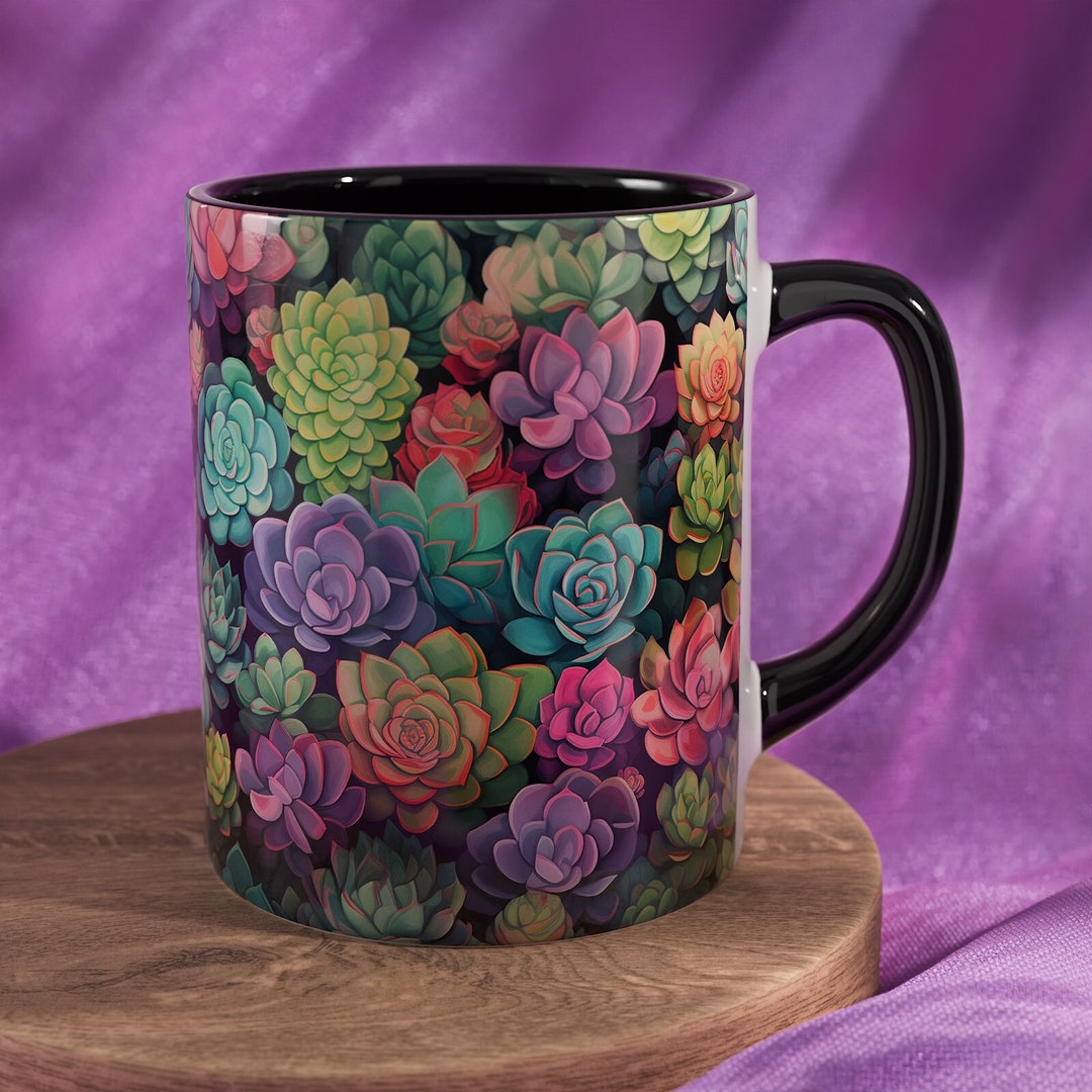 Colorful Succulents, Succulents in a Mug, Succulents Art, Plants, Vegetation, Mug 11oz. Etsy