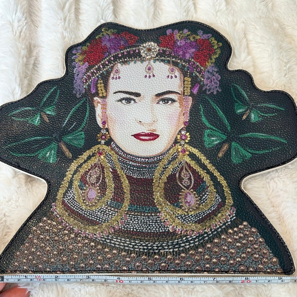 Ashley Longshore Leather Frida Kahlo Flat Pouch Clutch Purse Bag