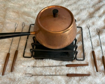 Vintage 1970 Fondue Set | 7 Piece Spring Culinox Copper Switzerland Swiss Made #70