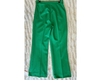 70s Vintage Green Wide legged Pants | Carol Brady | Polyester | High Rise Women's bottoms | Modern size 8