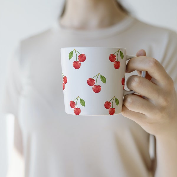 Unique Cherry Girl Design on Ceramic Mugs | Trendy and Cute Gift for Girls