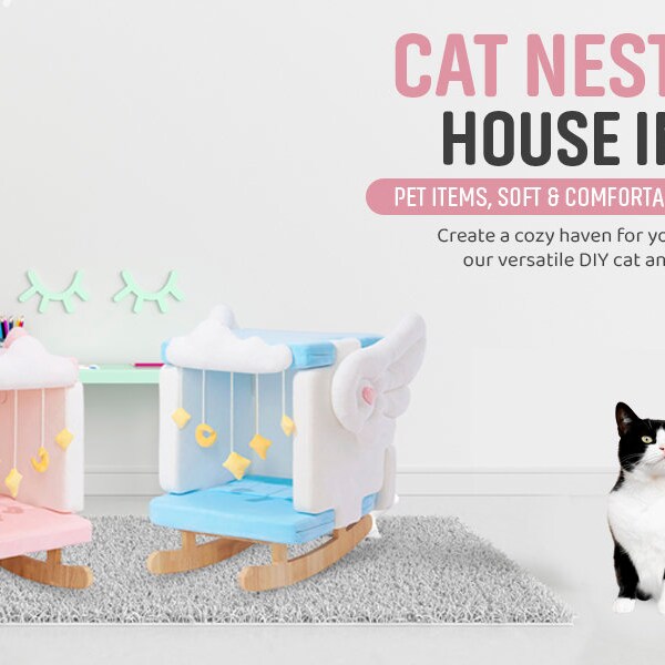 Cat Nest, Dog HOUSE INDOOR, PET Items, Soft & Comfortable Puzzle Style Multifunctional Large Pet Bed House, Detachable and Washable.