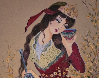 Persian Miniature Canvas Print, Persian Female Painting, Persian gift, Nowruz decoration, Middle Eastern Woman Wall Art, Antique Persian