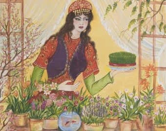 Nowruz Haftseen Canvas Print, Persian New Year, Nowruz Decoration, Iranian New Year, Persian Miniature, Persian Gift, Persian Wall Art
