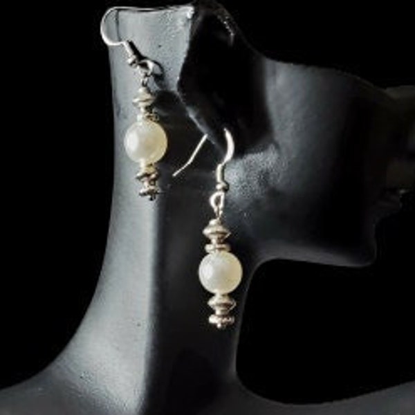 Pearl Dangle Earrings, Simulated 9.0-9.5mm, Faux Pearls, Sterling Silver Hooks, Pierced Ears, Gifts For Her, Gift For The Wife, Mom, Bridal