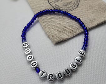 Good Trouble Bracelet: Blue Seed Bead Activism Jewelry