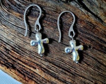 Silver Cross Dangle Earrings, Modern Religious