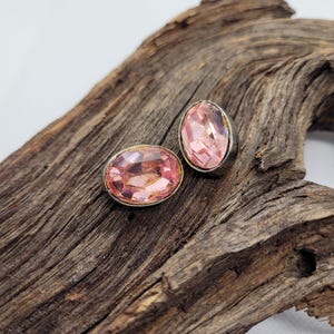 Les Bernard Oval Pink Rhinestone Clip Ons, Vintage Circa 1960s era, Retro Jewelry, Gifts For Her, Vintage Lovers Present