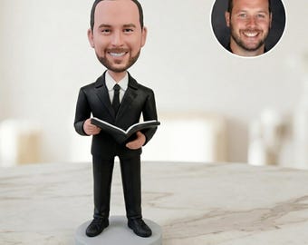 Aangepaste bruiloft Officiant cadeau, gepersonaliseerde Celebrant Bobblehead, uniek ministerbeeldje van foto