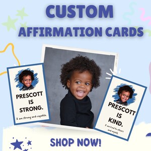 30 Pack Personalized Kid Affirmation Cards, Art from Your Photos, Custom, Toddler Friendly