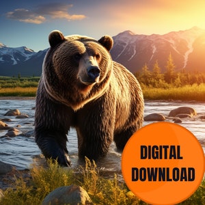 Grizzly Bear at Sunset, Wall Decor, Gift Idea, Digital Picture, Room ...