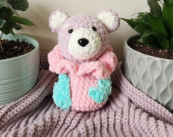 Cute Teddy Bear Sitting in Flower Handmade Amigurumi Crochet Perfect Birthday Gift for Someone Special