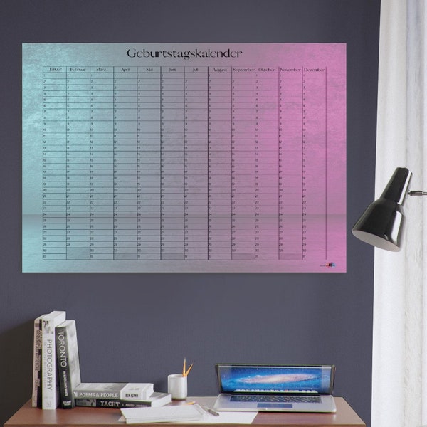 Birthday calendar, perpetual calendar, annual calendar, premium poster on semi-matte paper