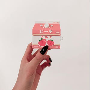 Capa para Airpods Peach Milk com clipe para chaveiro || Airpods 1/2 Gen - Caixa de chá com leite japonesa fofa e kawaii