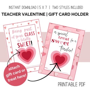 Leraar Valentijnskaart | Cadeaukaarthouder | Valentijnsdag | Leraar cadeau | Valentijnsdag afdrukbare | Lerarenkaart | Zoete traktatie | Gemakkelijk cadeau