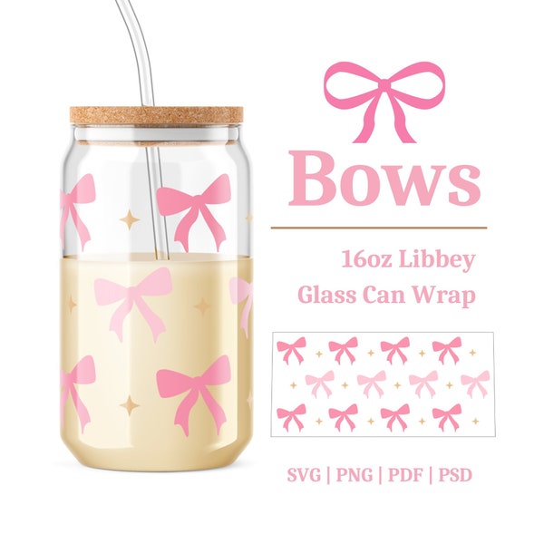 Bows | 16oz Can Cup Wrap Design | Trendy SVG | Bow SVG | Cup Wrap SVG | Libbey Can Design Cricut/Cameo Silhouette | Valentines Day