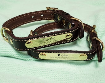 Personalisieren Sie Hundehalsband, Rindsleder-Hundehalsband der ersten Schicht, graviertes Haustier-Namensschild Metallschnalle, benutzerdefiniertes Hundehalsband, Anti-verlorenes Namensschild