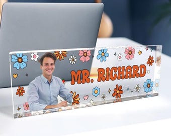 Personalized photo Name Plate for Desk, Personalized Sign with Name and Job Title, Office Gifts, Acrylic Name Plaque, New Job Gift
