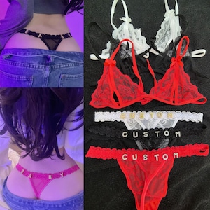 Tanga personalizada con letras, tanga con nombre, lencería con nombre de cristal, tanga con nombre personalizado, tanga con nombre personalizado, regalos de San Valentín