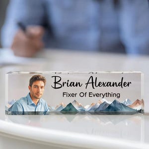 Teacher Desk photo Name Plate, Personalized Sign with Name and Job Title, Office Gifts, Acrylic Name Plaque, Gifts for teachers
