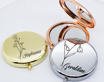 Custom Engraved Gifts for Women, Personalized Custom Pocket Mirror, Bridal Party Gift, Gifts for Mom/Wife/Girlfriend/Coworker, Name Mirror