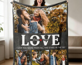 Custom Love Photo Blanket - Personalized Couple’s Memorial Throw | Anniversary/Birthday Gift for Spouse