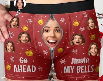 Benutzerdefinierte lustige Foto Go Ahead Jingle My Bells - Boxer Briefs der Männer - Geburtstagsgeschenk - Weihnachtsgeschenke