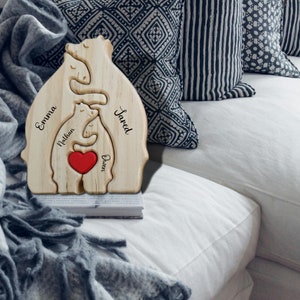 Personalized Bear Puzzle Engraved Name Puzzle Family Keepsake Gift, Gift for Kids Wooden Family Puzzle, Family Home Decor, Gifts