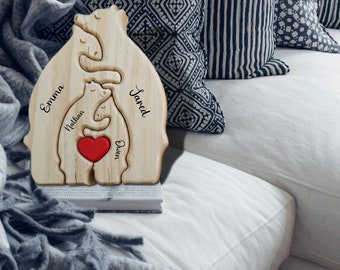 Puzzle personalizzato con orso con nome inciso, regalo ricordo per la famiglia, regalo per bambini Puzzle familiare in legno, decorazioni per la casa, regali