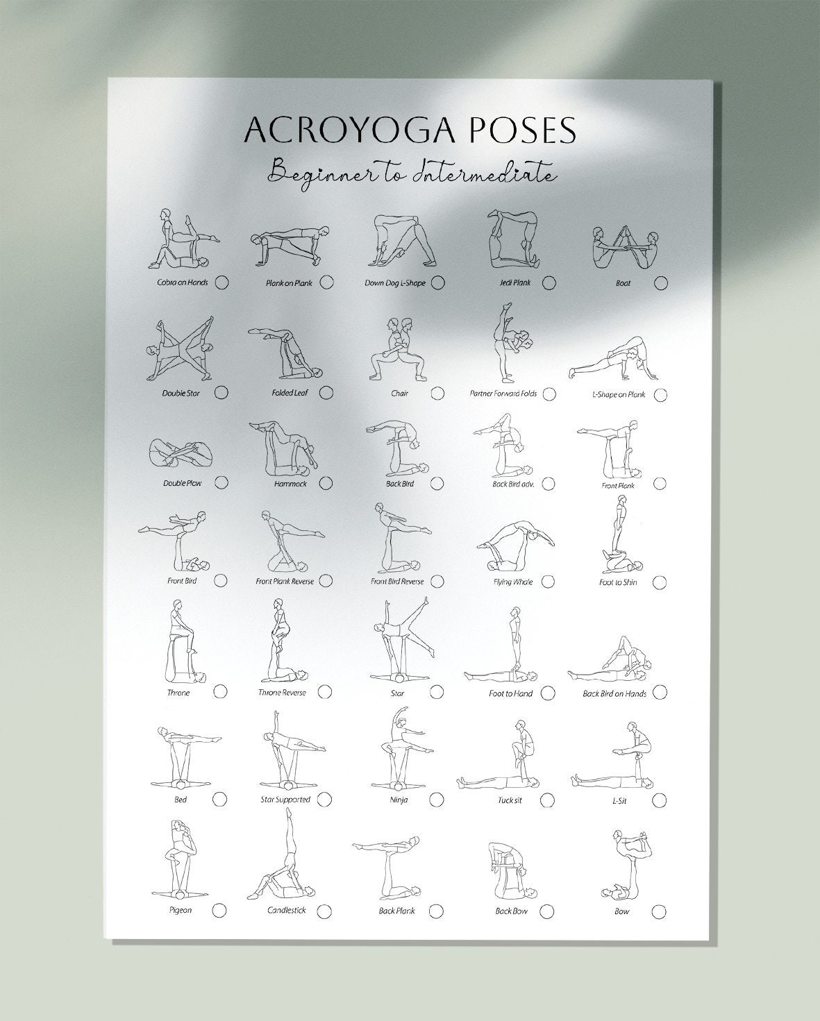 Printable Poster Acroyoga Poses Acro Yoga Beginner to Intermediate ...