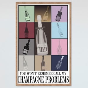 Champagne Problems Eras Tour Poster, Taylor Swift Inspired Bar Cart Print, Happy Hour Wall Art, Eras Tour Cocktail Poster, Swiftie Art, TTPD