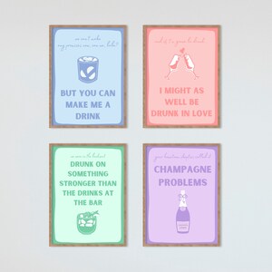 Set of 5 TS Lyric Cocktail Prints, Bar Cart Print, Happy Hour Wall Art, Alcohol Prints, Eras Tour Retro Cocktail Poster