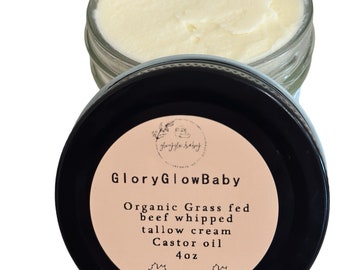 Organic grass fed Whipped Tallow Cream, All Natural Face and Body Cream, Canada Home Made Whipped with Castor Oil. 4oz