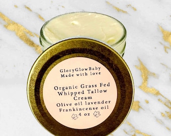 Organic grass fed whipped tallow cream, Natural Face and Body Cream, Sensitive Skin, Eczema, Psoriasis and Dry skin,with EV Olive oil 4 oz