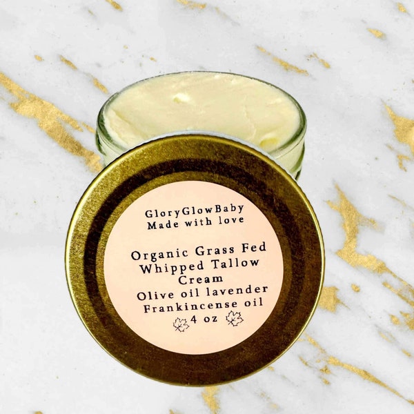 Organic grass fed whipped tallow cream, Natural Face and Body Cream, Sensitive Skin, Eczema, Psoriasis and Dry skin,with EV Olive oil 4 oz