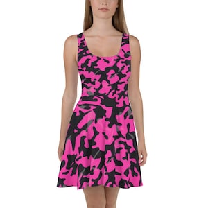 Pink Camo Skater Dress, Stylish Camo Print for Casual Outings, Perfect Trendy Gift for Birthdays and Fashion Lovers
