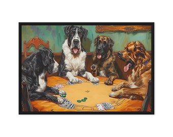 Perros jugando al arte del lienzo del póquer, decoración de pared peculiar, perfecto para la sala de juegos, regalo único de bienvenida