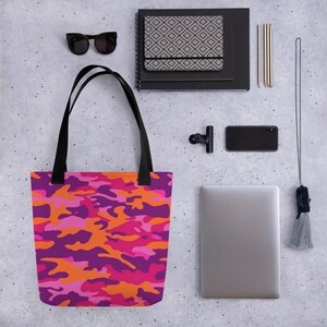 Pink Camo Tote Bag, Trendy camouflage carryall for shopping and travel, Ideal gift for her birthday
