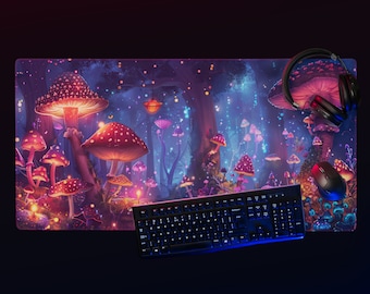 Enchanted Mushroom Gaming Pad - Vivid Psychedelic Desk Mat for PC Users, Artistic Office Accessory, Gamer Birthday Present