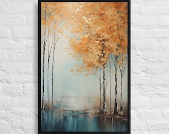 Autumn Pond Scenery Framed Canvas Print - Serene Nature Wall Art - Perfect Home Decor Gift