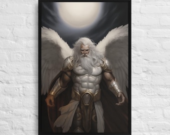 Oude beschermengel ingelijst canvas muurkunst, inspirerend spiritueel decor voor woonkamer, cadeau engelenliefhebber
