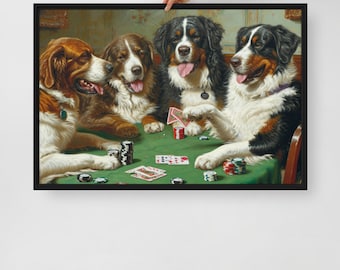 Perros jugando al arte del lienzo del póquer, decoración de pared peculiar, perfecto para la sala de juegos, regalo único de bienvenida