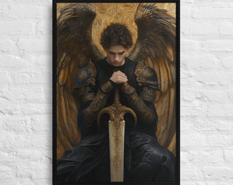 Framed Guardian Angel Portrait, Divine Presence Canvas Print, Peaceful Home Accent, Thoughtful Sympathy Gift
