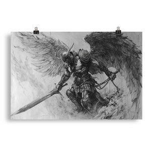 Heavenly Guardian Art Print, Detailed Angel Combat Scene, Premium Poster for Home, Inspirational Gift for Art Lovers