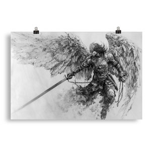 Himmlischer Wächter Kunstdruck, Detaillierte Engel Kampf Szene, Premium Poster für Zuhause, Inspirationsgeschenk für Kunstliebhaber