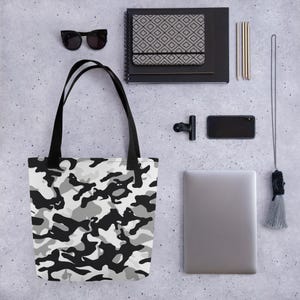 White Camo Tote Bag, Stylish Camouflage Bag for Everyday Use, Trendy Accessory Gift for Her