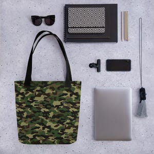 Camo Tote Bag, Stylish camouflage canvas bag for shopping or travel, perfect gift for outdoor enthusiasts