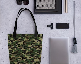 Camo Tote Bag, Stylish camouflage canvas bag for shopping or travel, perfect gift for outdoor enthusiasts