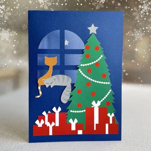 VOS CHATS sur une carte de voeux de Noël faite main CutCuts « StarWindow » pour les amoureux des chats/votre animal de compagnie créatif/animal drôle mignon